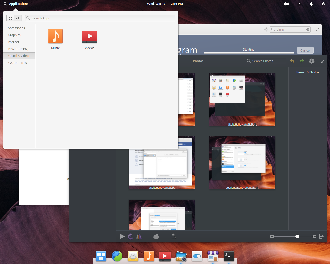 elementary desktop screenshot: 5.0 alt menu