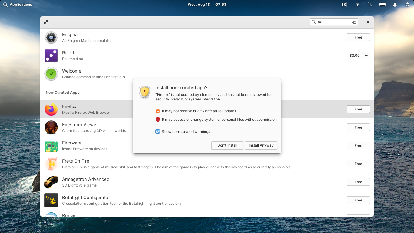 elementary desktop screenshot: 6.0 noncurated