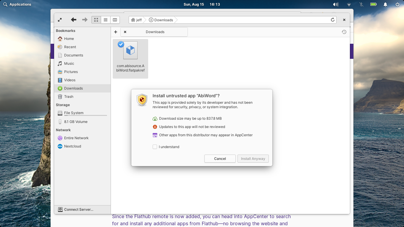 elementary desktop screenshot: 6.0 untrusted