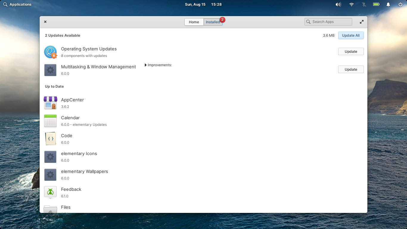 elementary desktop screenshot: 6.0 update