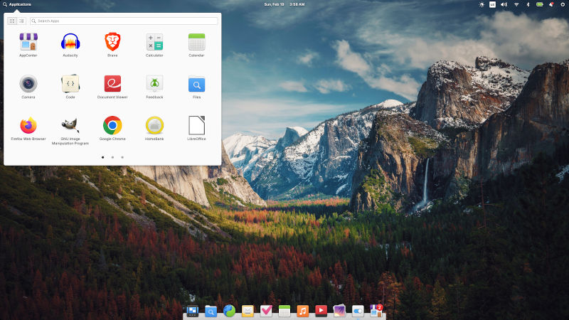 elementary desktop screenshot: 7 app menu