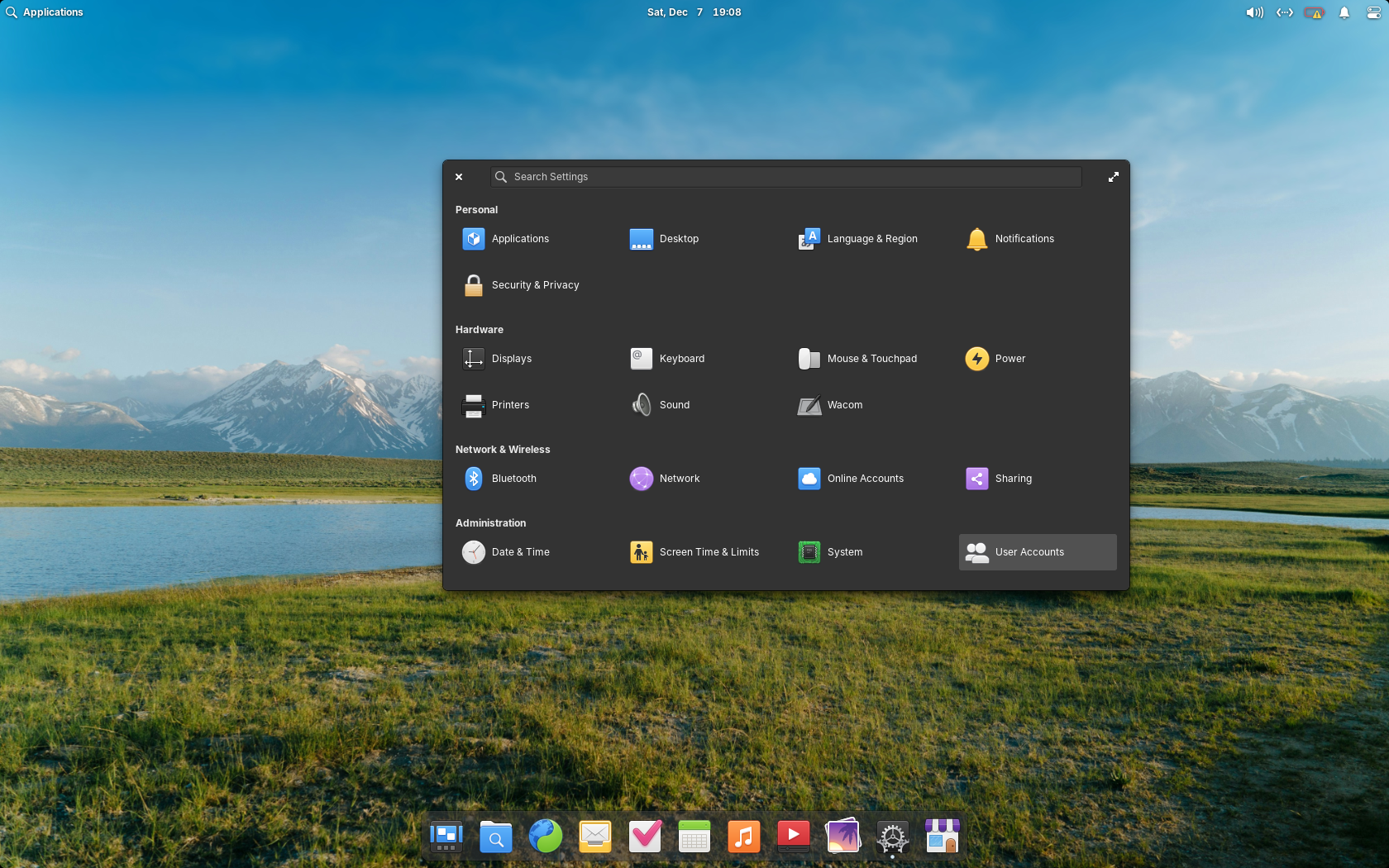 elementary desktop screenshot: 8.0 settings