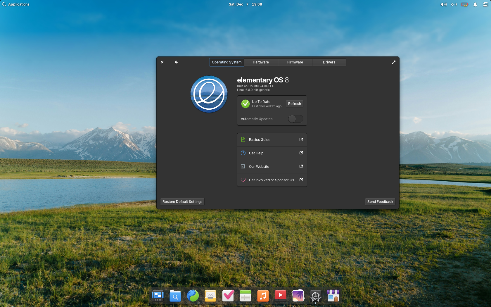 elementary desktop screenshot: 8.0 updates