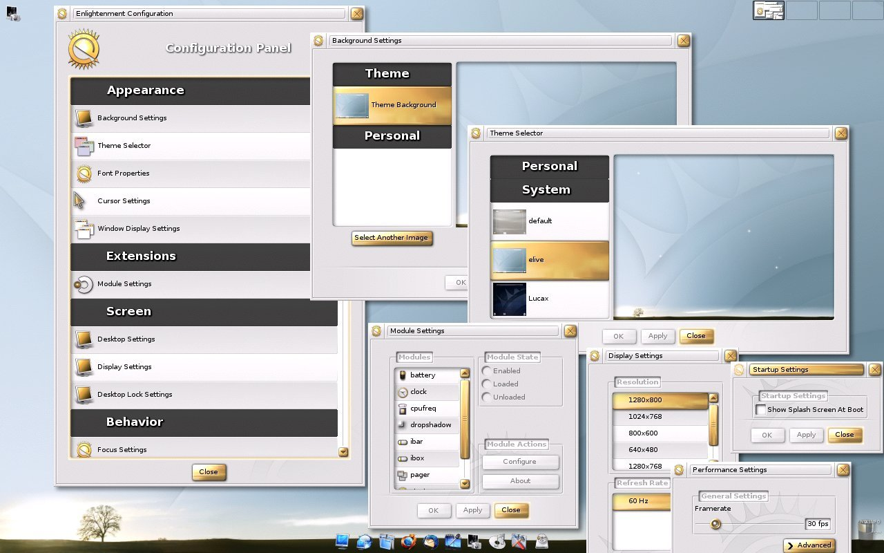 Elive desktop screenshot: 1.0 config