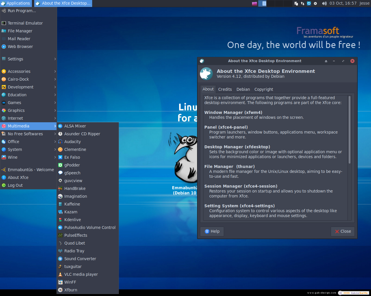 Emmabuntüs desktop screenshot: de3 1.00 menu