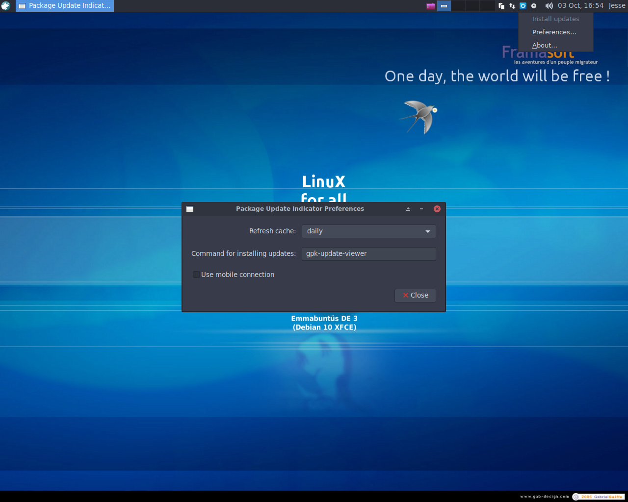 Emmabuntüs desktop screenshot: de3 1.00 updates