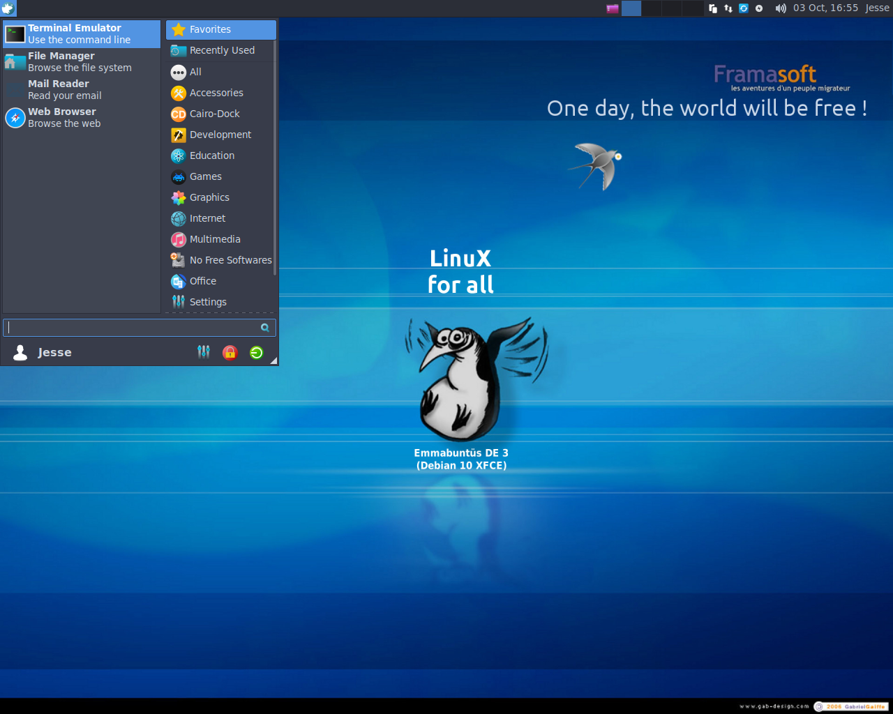 Emmabuntüs desktop screenshot: de3 1.00 whisker