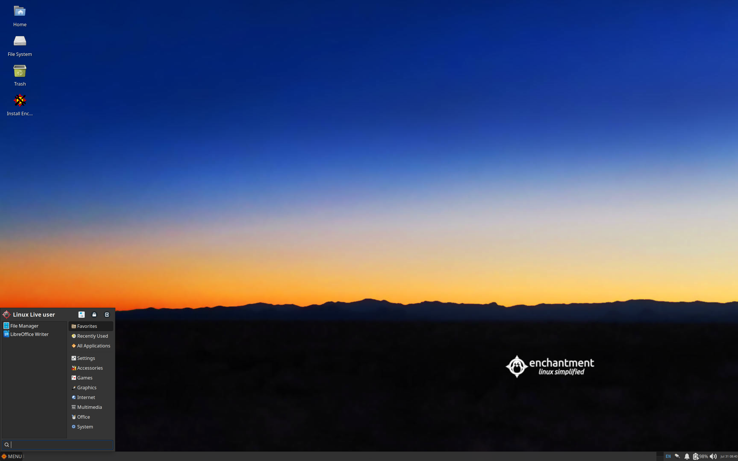 Enchantment desktop screenshot: 26 beta3b xfce