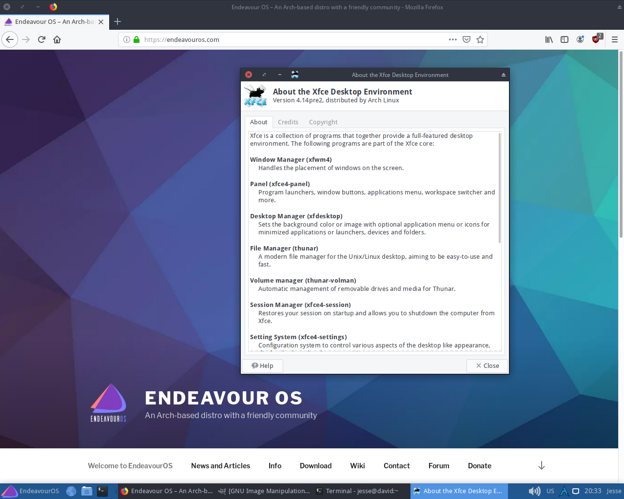 EndeavourOS desktop screenshot: 2019.07.15 firefox