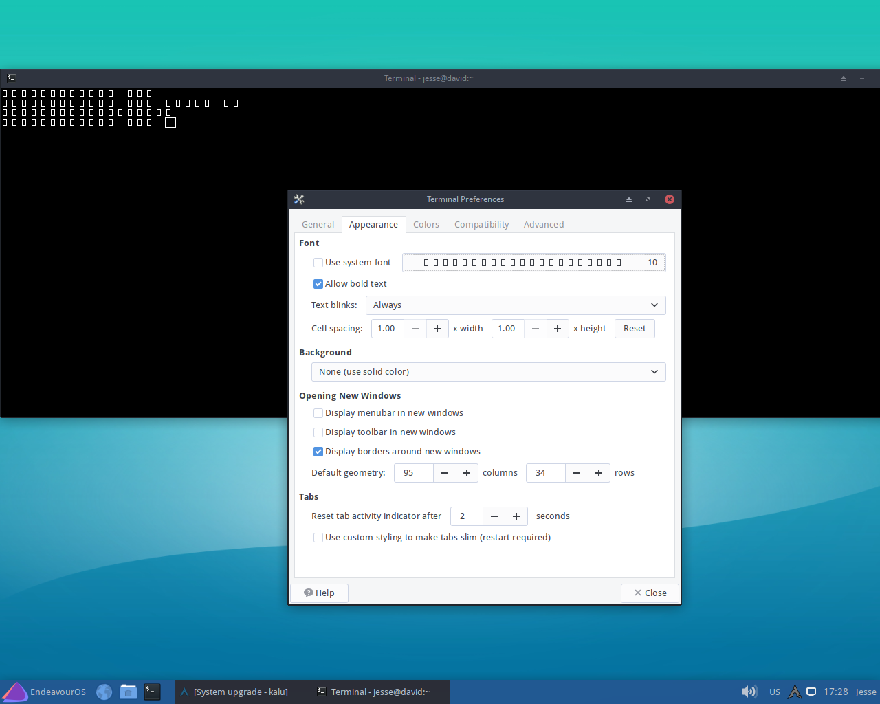 EndeavourOS desktop screenshot: 2019.07.15 font