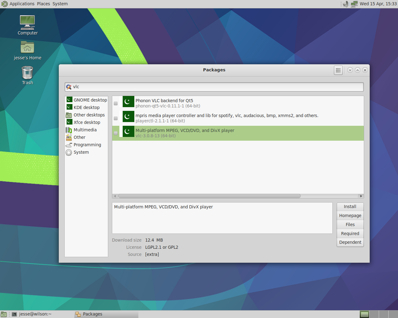 EndeavourOS desktop screenshot: 2020.04.11 software