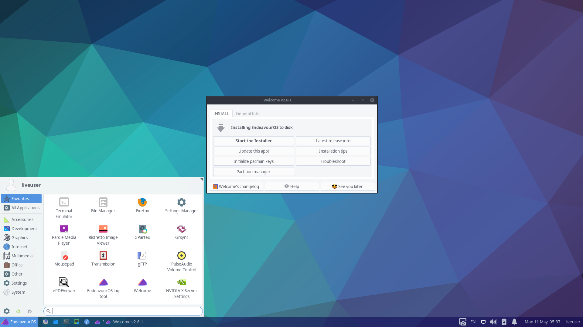 EndeavourOS desktop screenshot: 2020.05.08