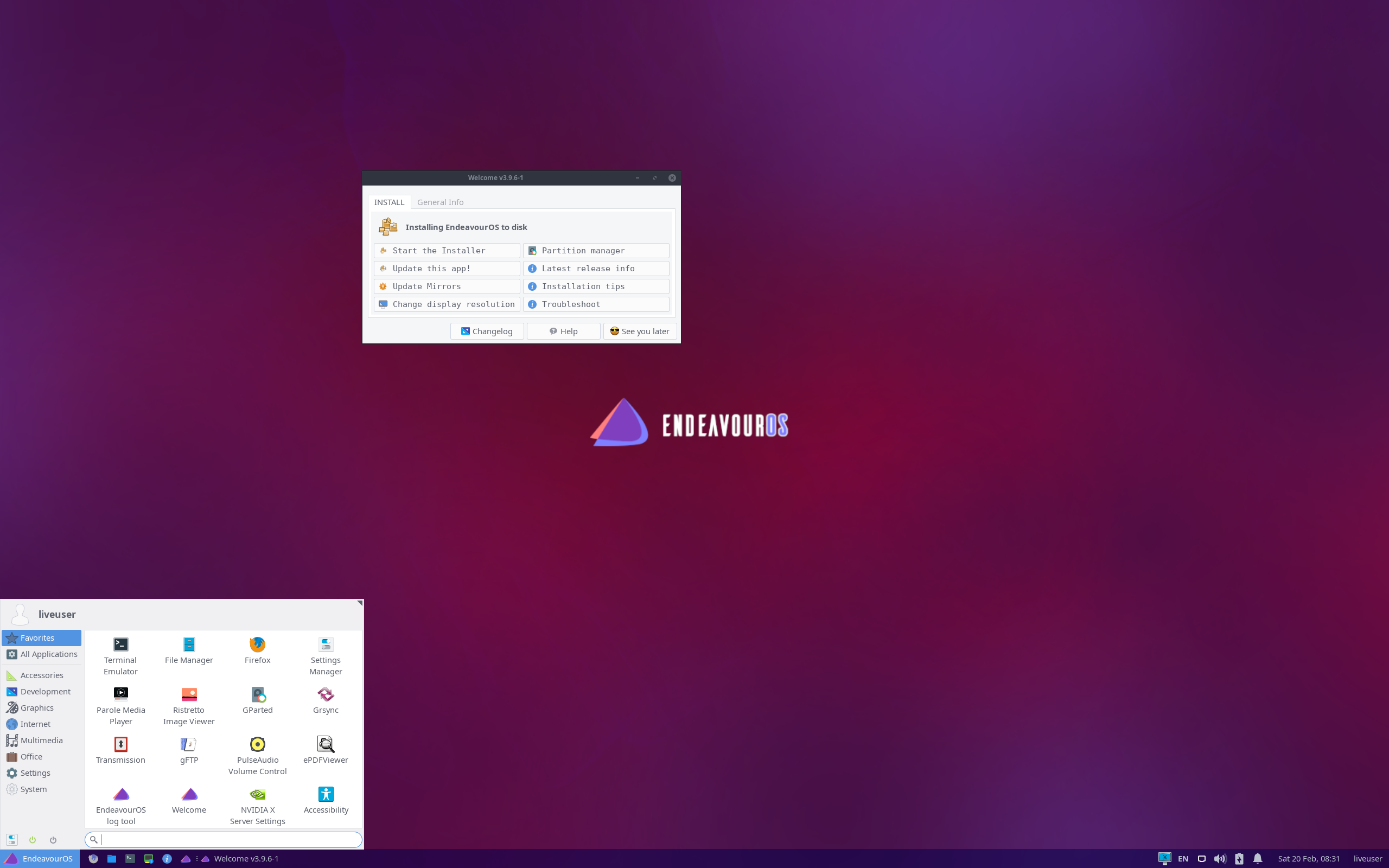 EndeavourOS desktop screenshot: 2021.02.03