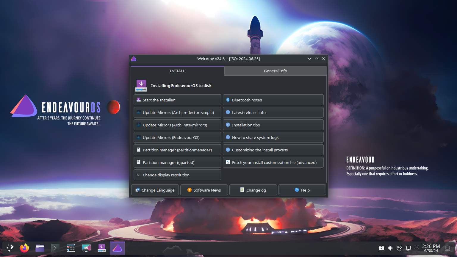 EndeavourOS desktop screenshot: 2024.06.25