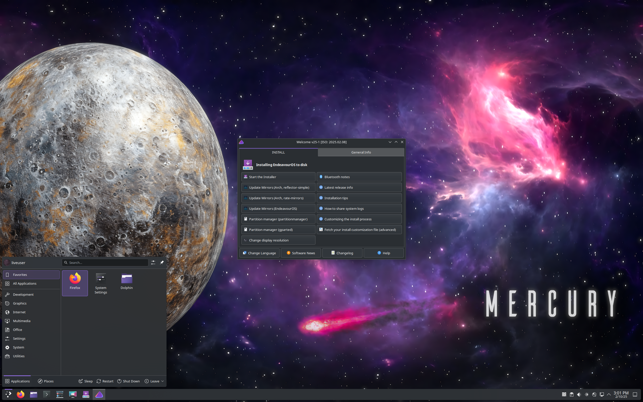 EndeavourOS desktop screenshot: 2025.02.08