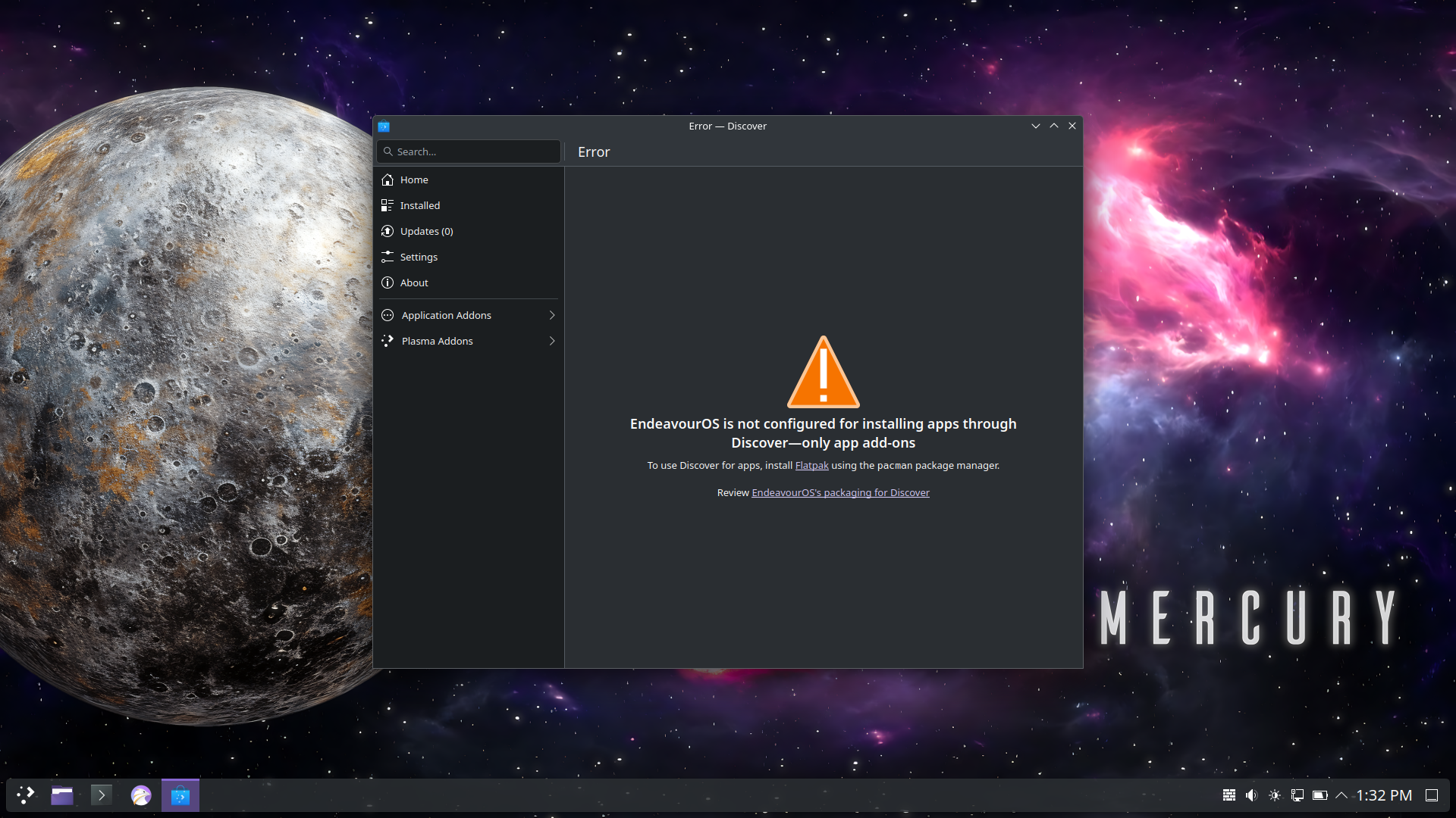 EndeavourOS desktop screenshot: 2025.03.19 discover
