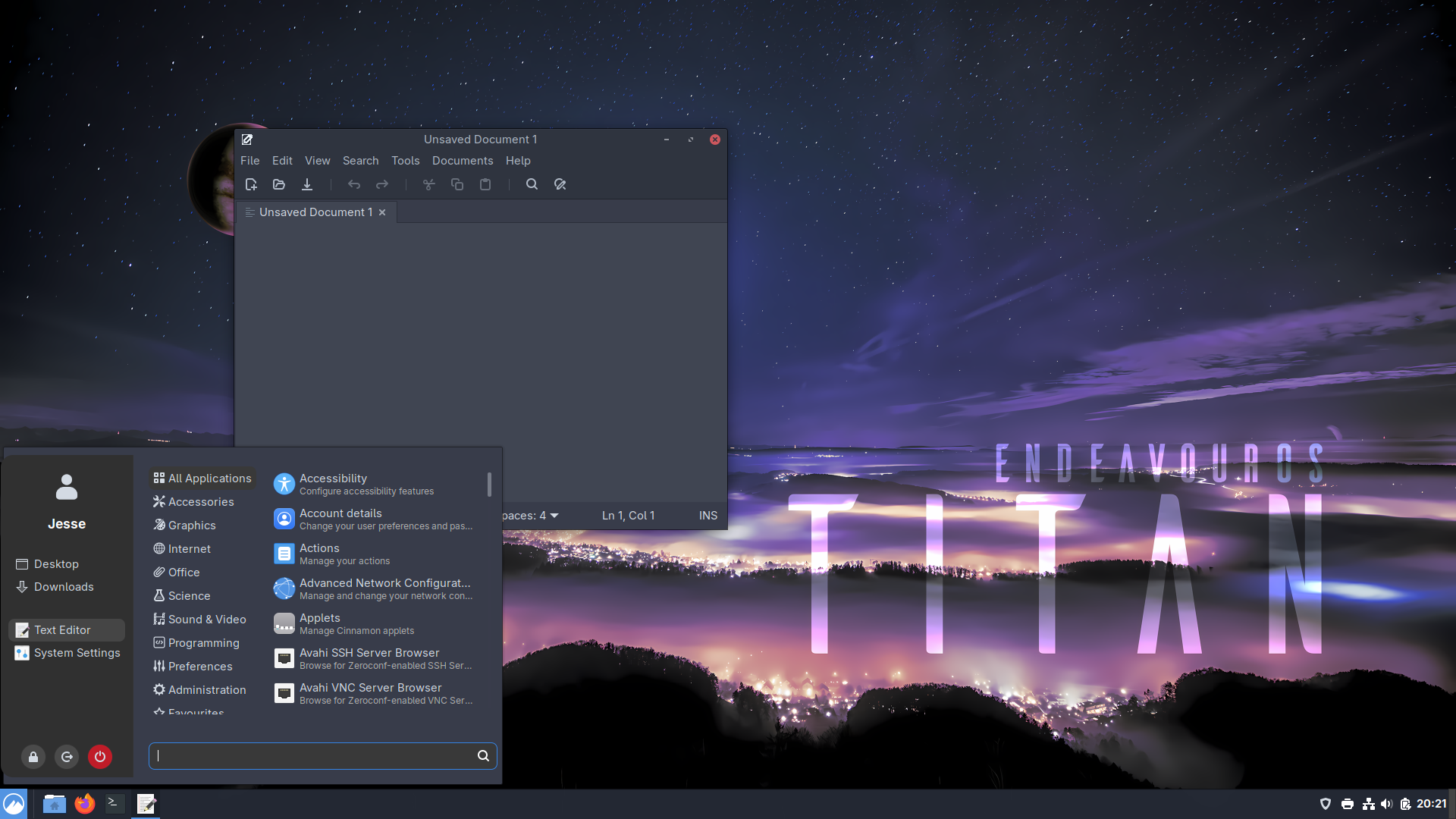 EndeavourOS desktop screenshot: 2026.03.06 menu