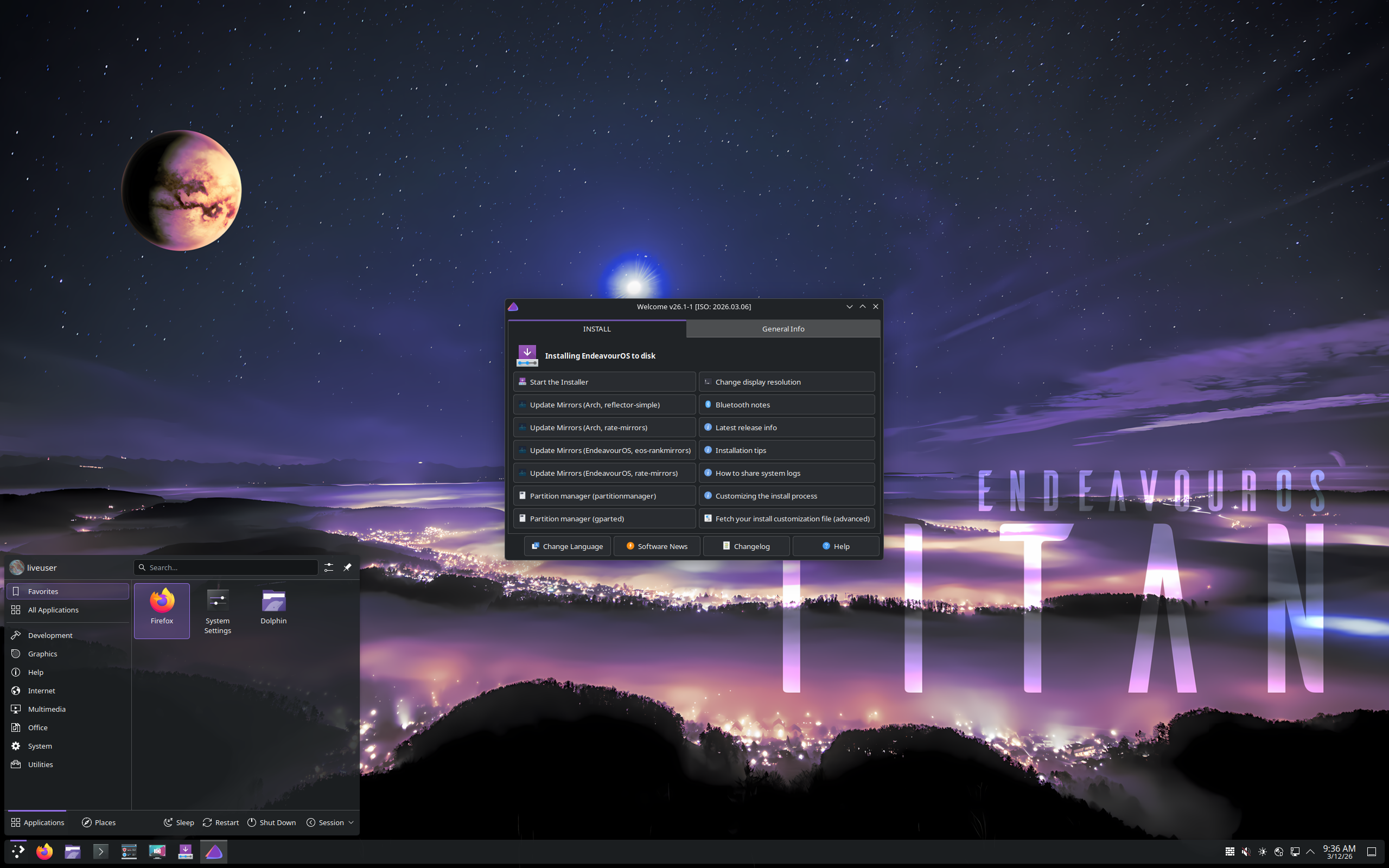 EndeavourOS desktop screenshot: 2026.03.06