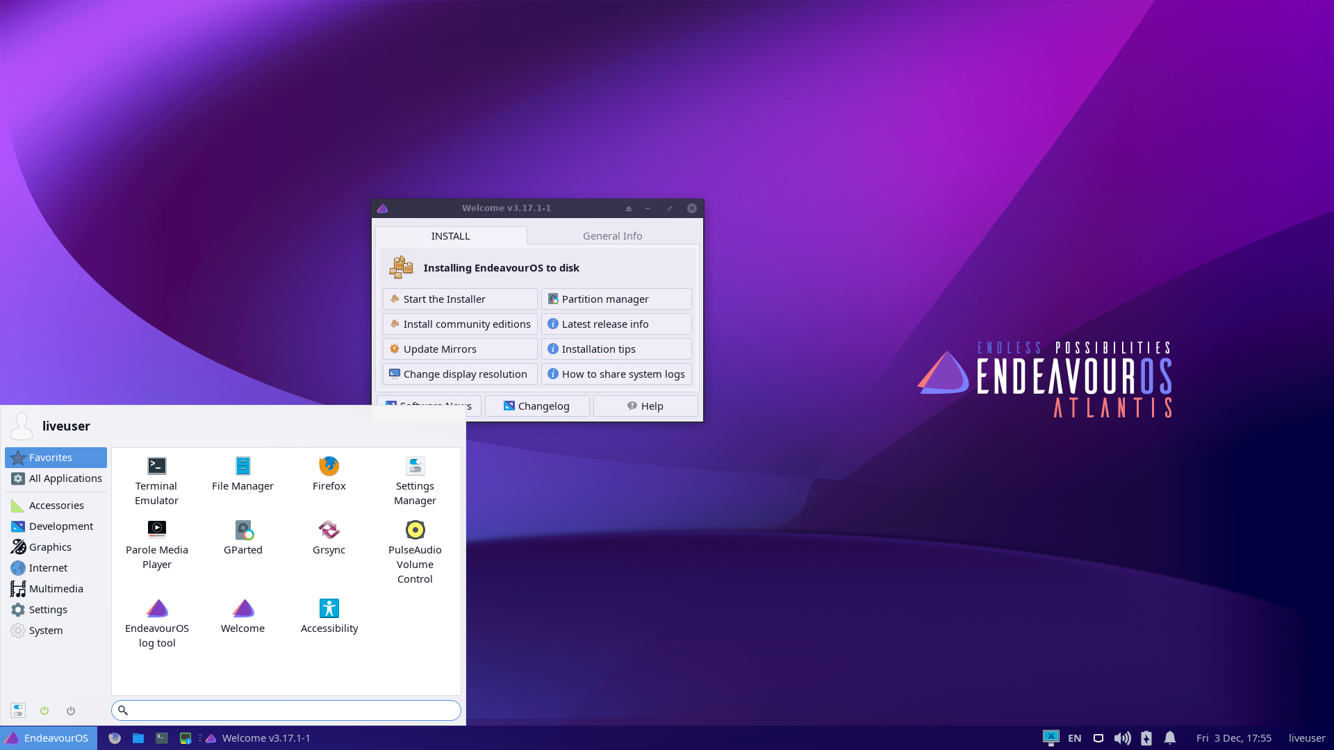EndeavourOS desktop screenshot: 21.4
