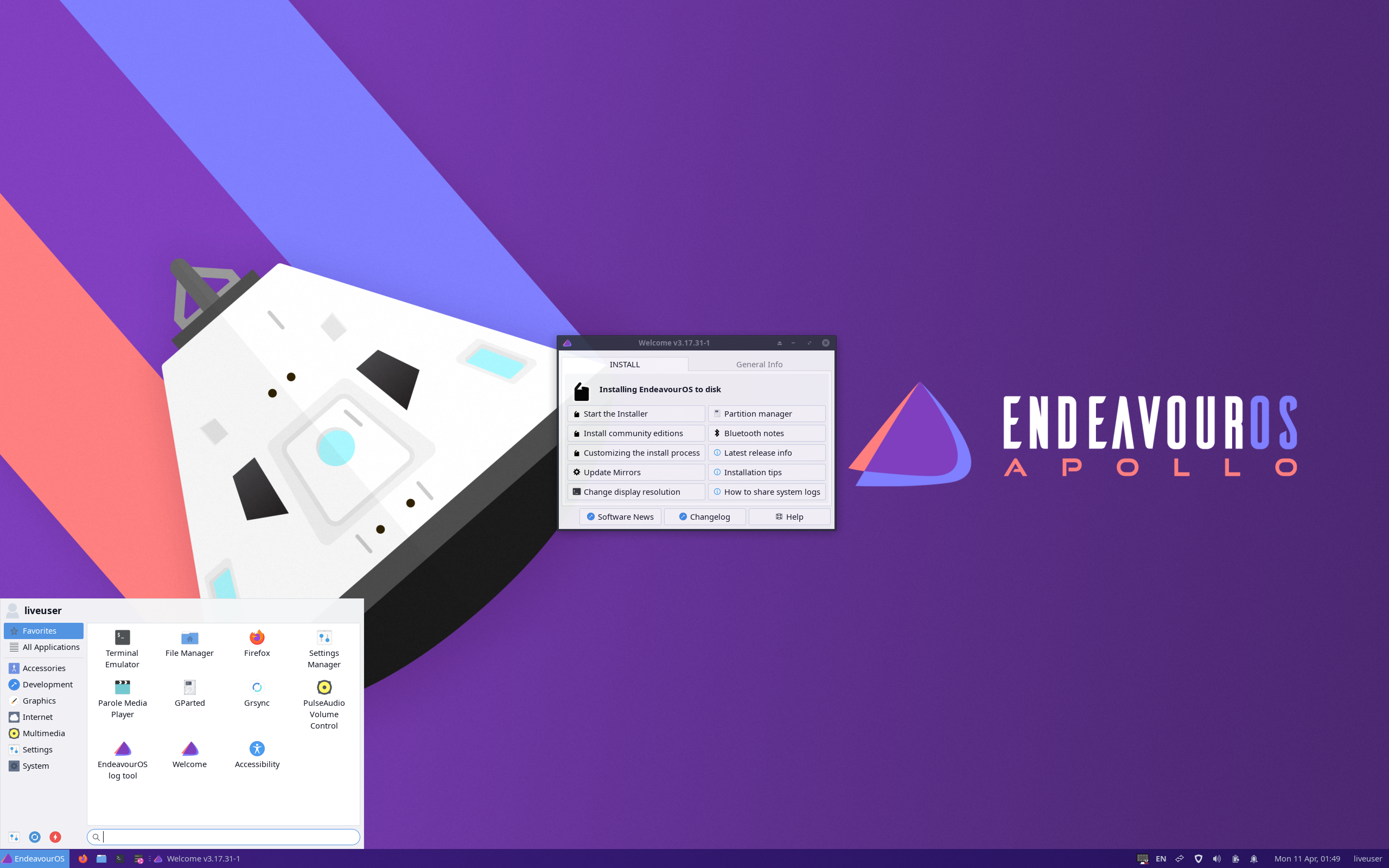 EndeavourOS desktop screenshot: 22.1