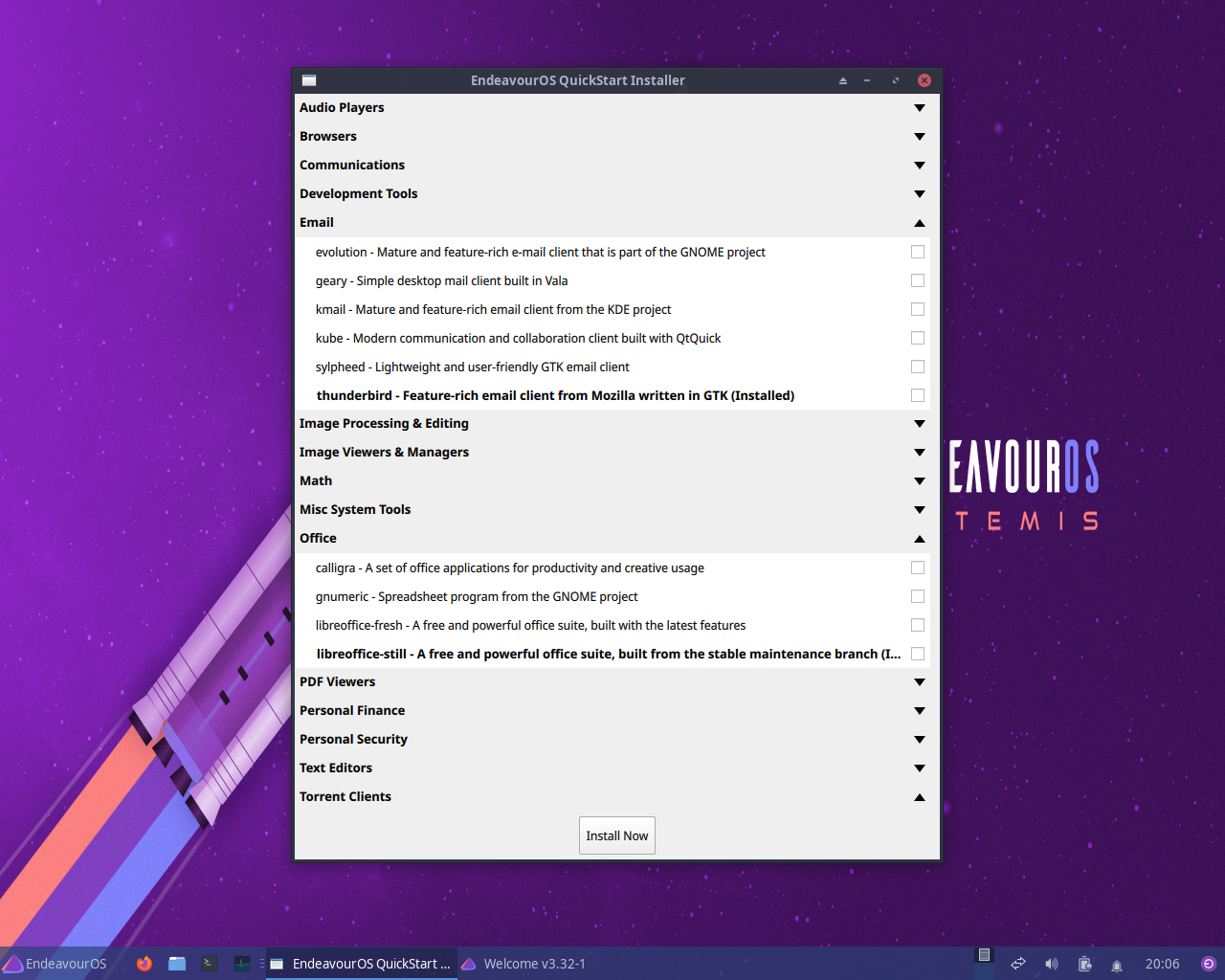 EndeavourOS desktop screenshot: 22.6 software