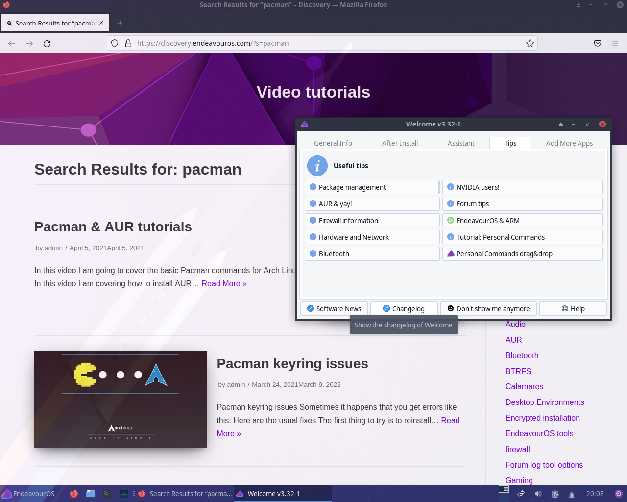 EndeavourOS desktop screenshot: 22.6 tutorials