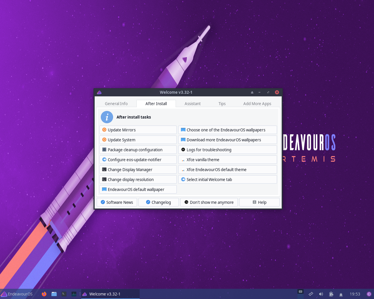 EndeavourOS desktop screenshot: 22.6 welcome