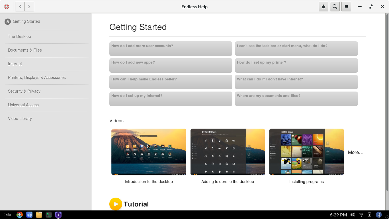Endless desktop screenshot: 3.0.5 help