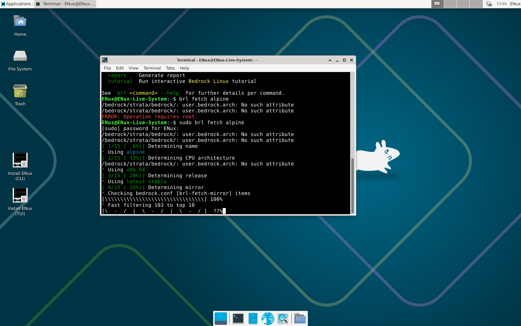 ENux desktop screenshot: 5.2.1 alpine