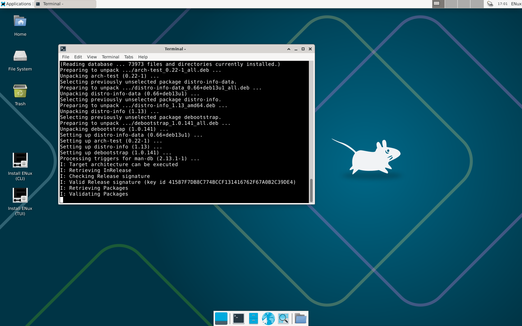 ENux desktop screenshot: 5.2.1 installing