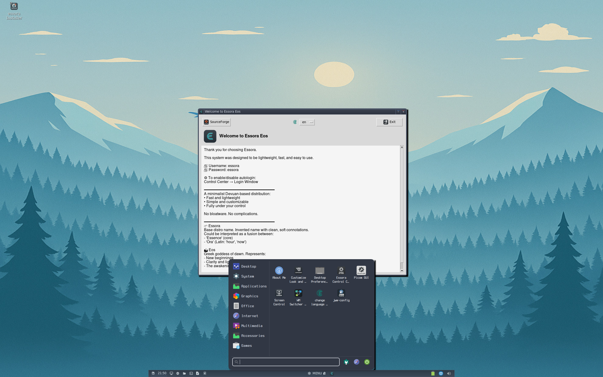 Essora desktop screenshot: 20250921