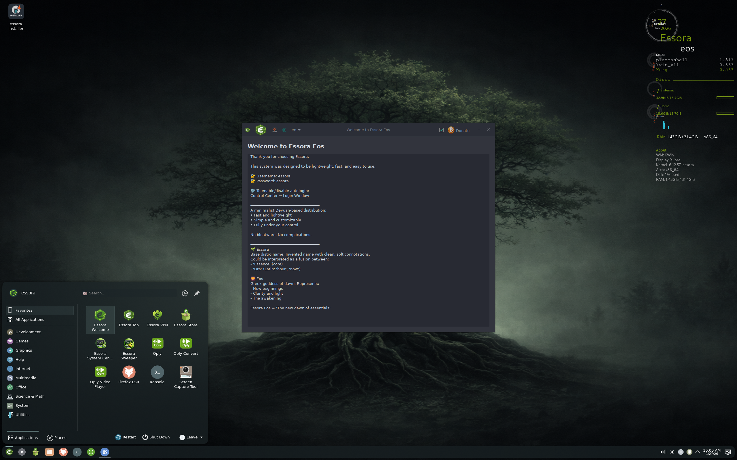 Essora desktop screenshot: 20260127