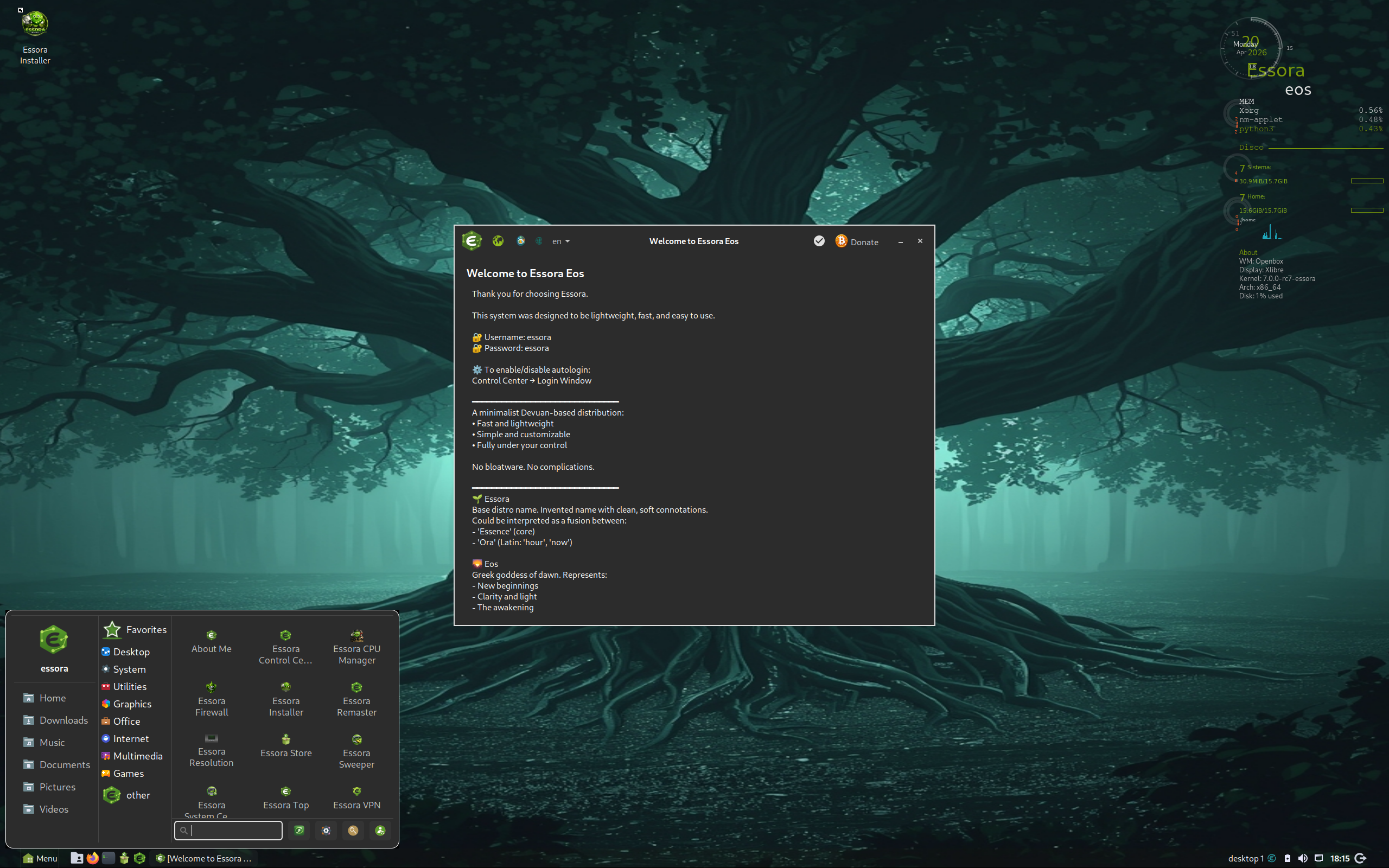 Essora desktop screenshot: 20260426