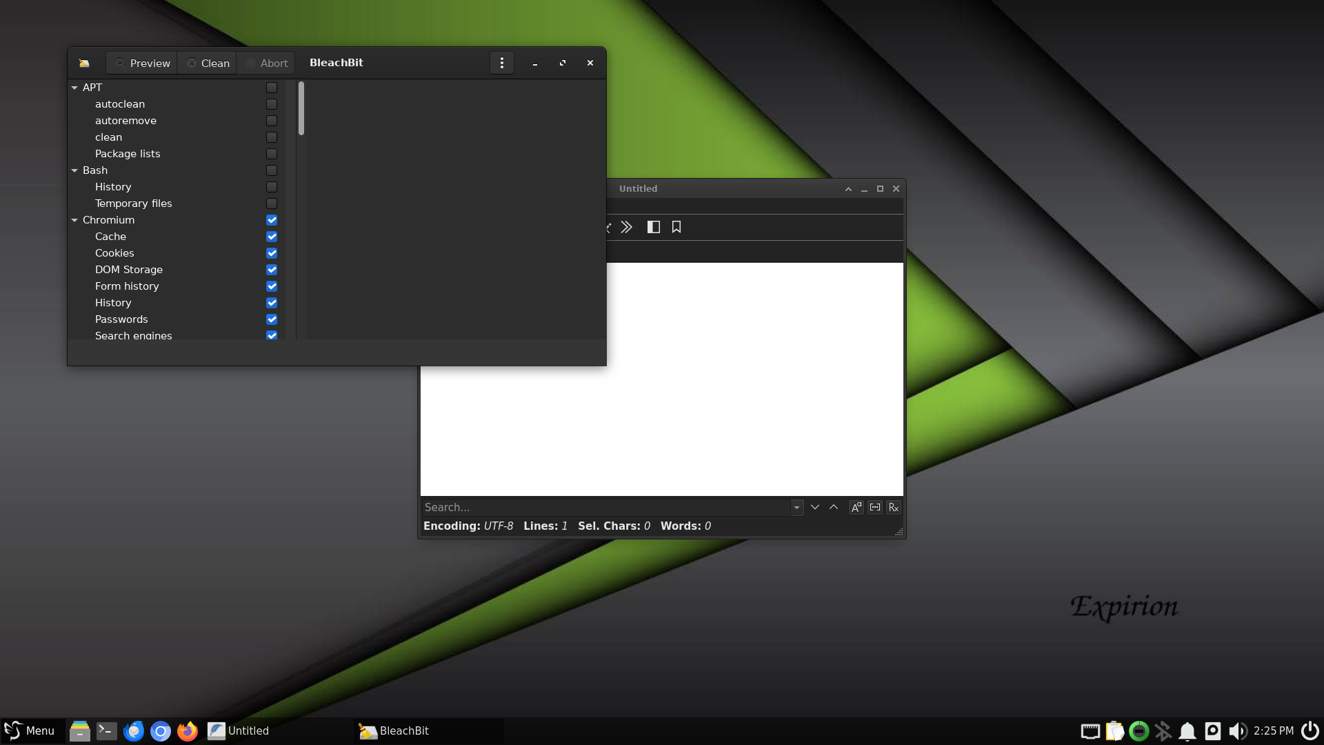 Expirion desktop screenshot: 6.0 bleachbit
