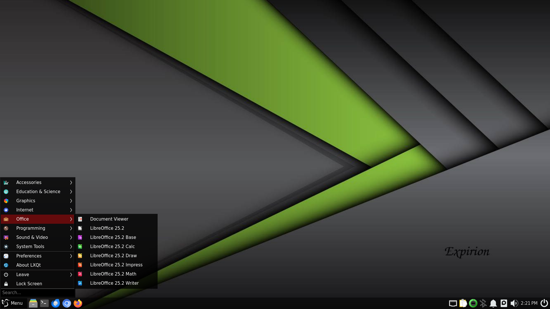 Expirion desktop screenshot: 6.0 menu