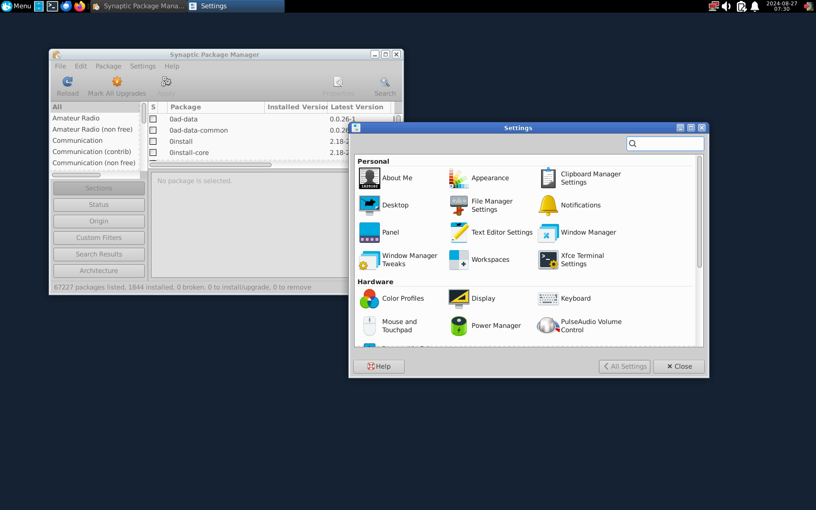 Expirion desktop screenshot: 6.0 settings synaptic