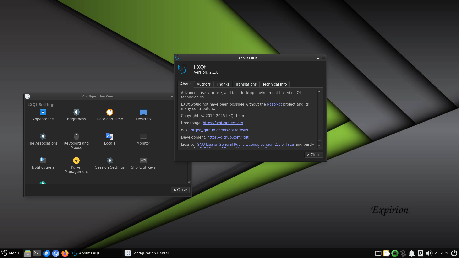 Expirion desktop screenshot: 6.0 settings