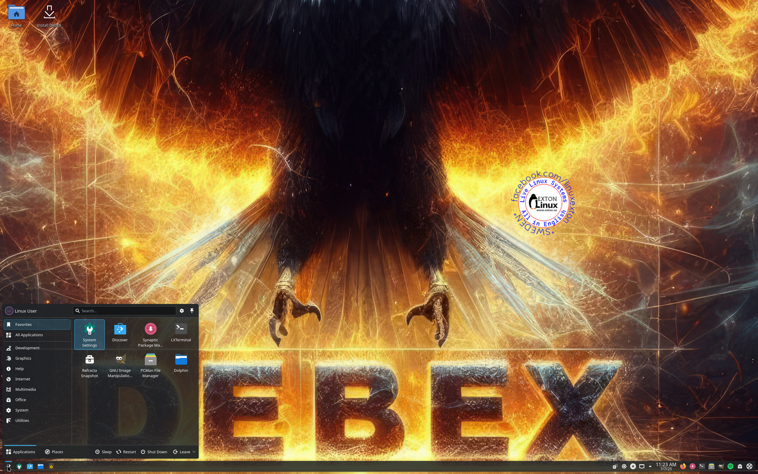 Exton desktop screenshot: 250707 debex