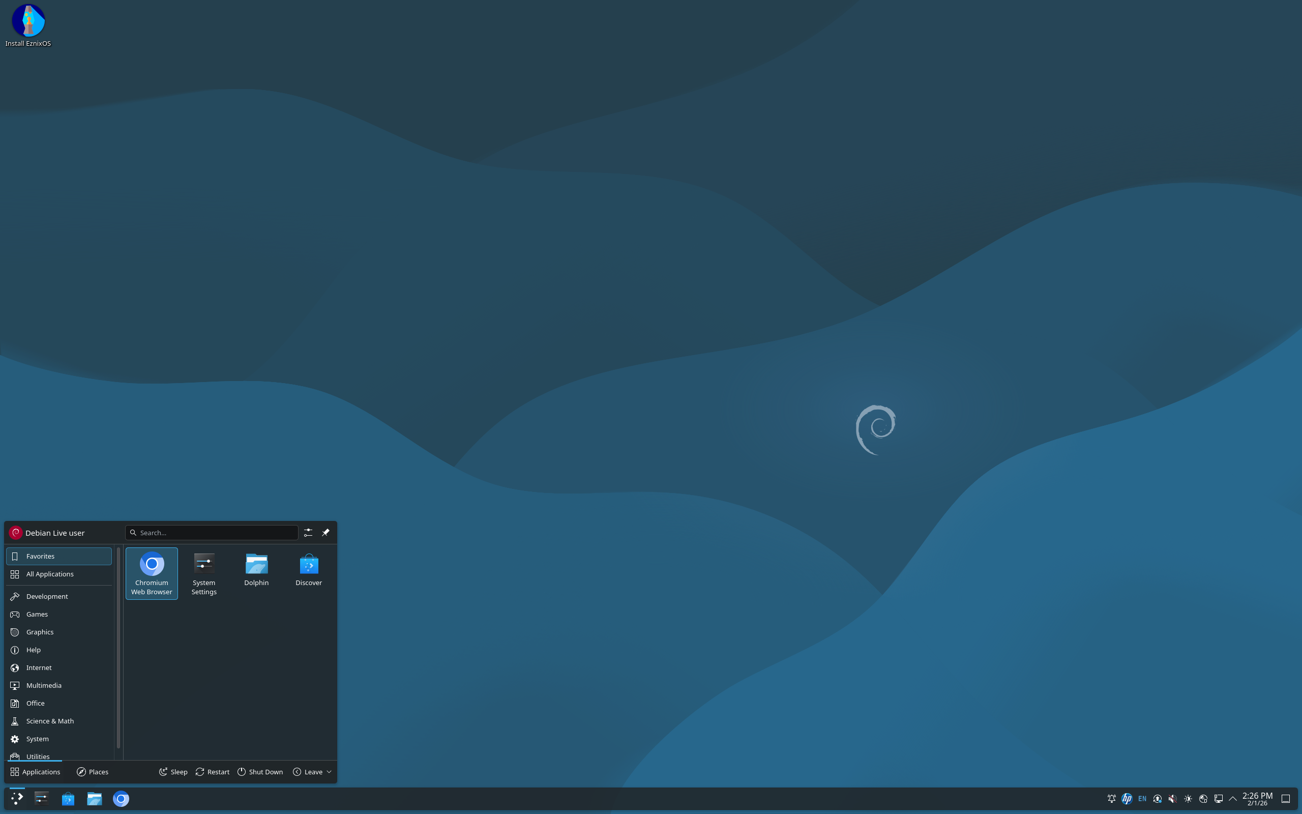 EznixOS desktop screenshot: 251117 kde
