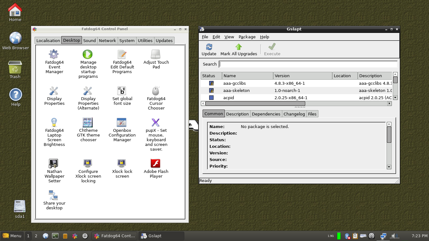 Fatdog64 desktop screenshot: 710 control panel