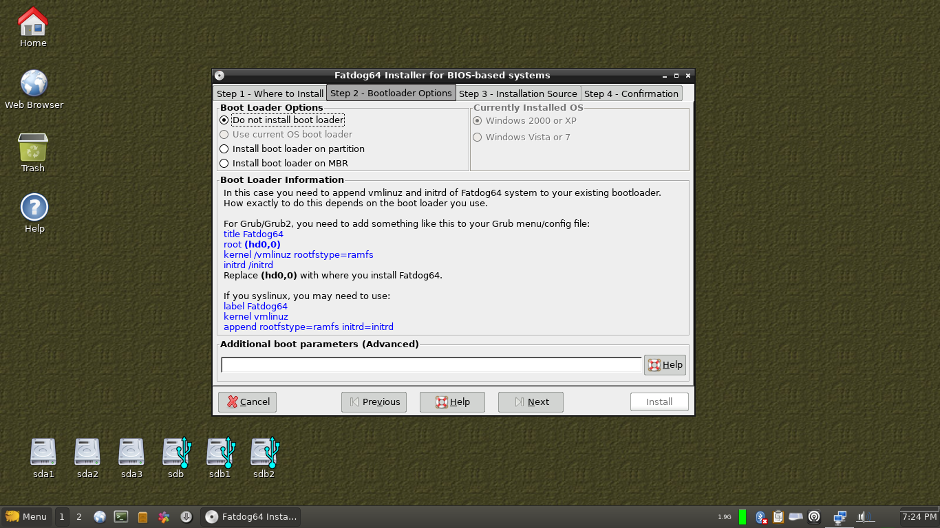 Fatdog64 desktop screenshot: 710 installer