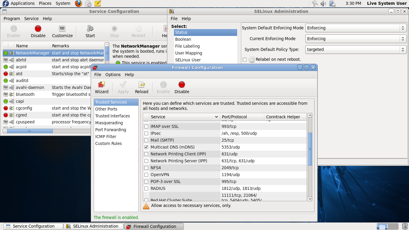 Fedora desktop screenshot: 14 admin