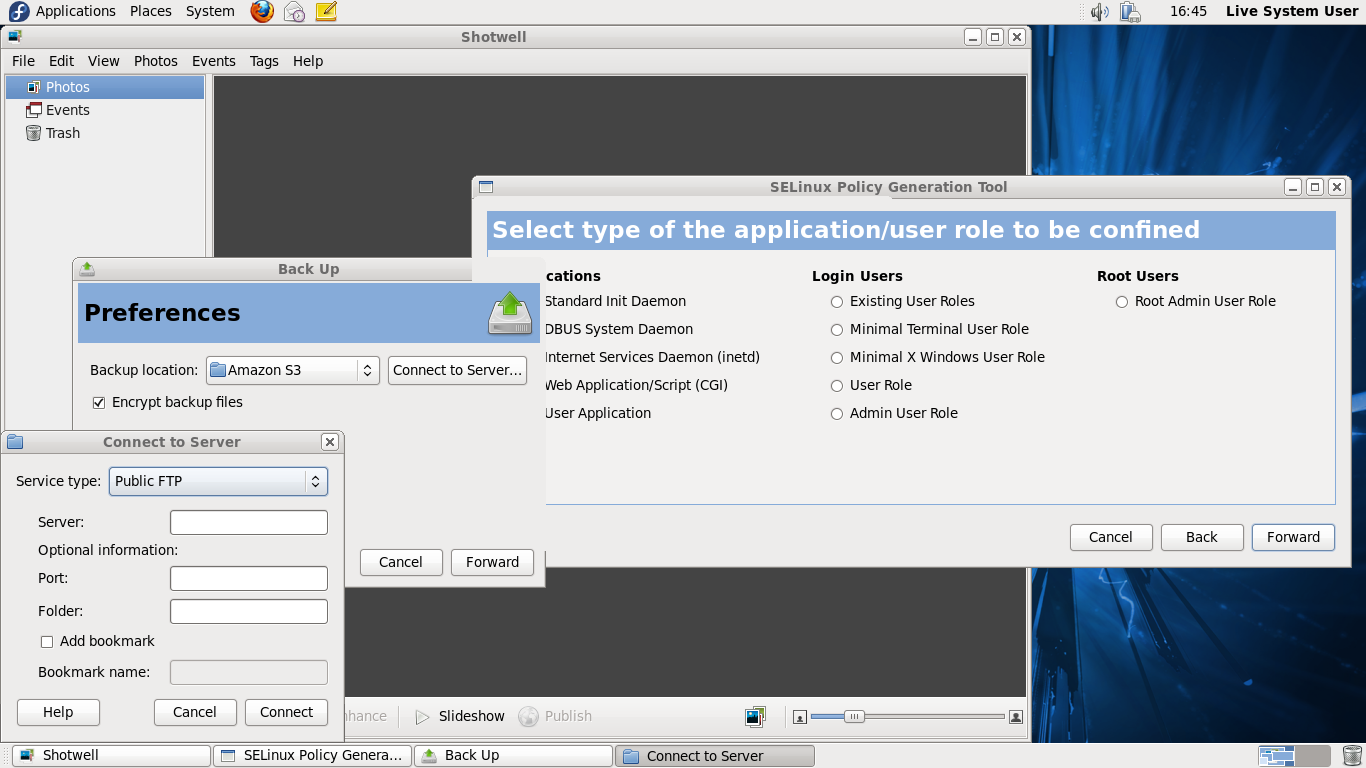 Fedora desktop screenshot: 14 backup
