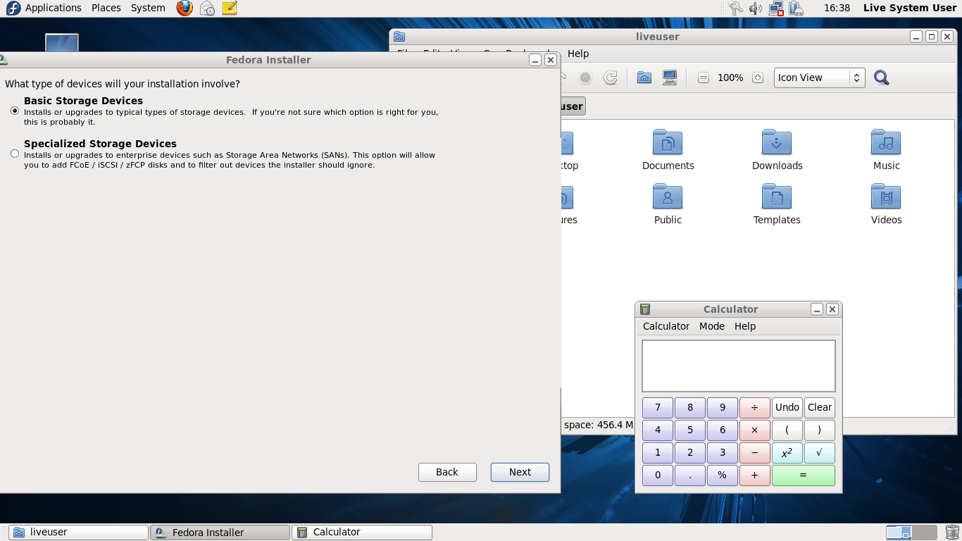Fedora desktop screenshot: 14 installer