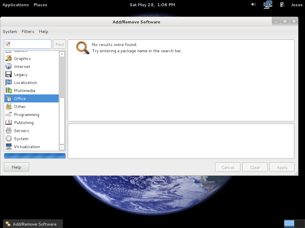 Fedora desktop screenshot: 15 packages