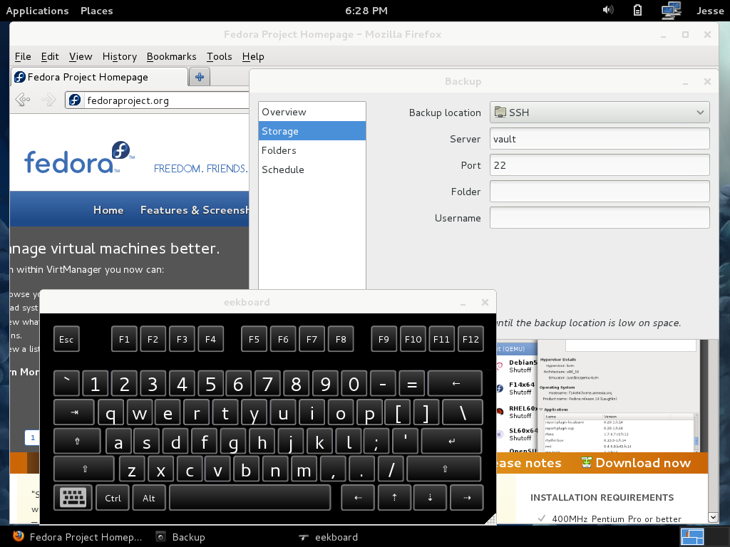 Fedora desktop screenshot: 16 apps