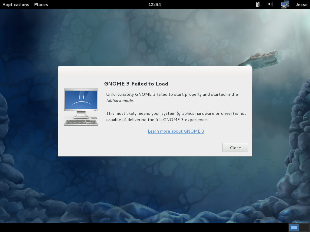 Fedora desktop screenshot: 16 fallback