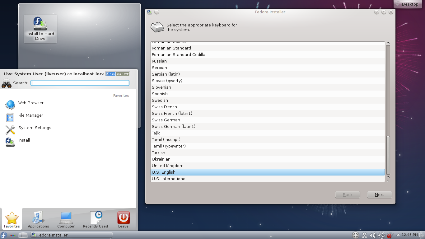 Fedora desktop screenshot: 17 installer