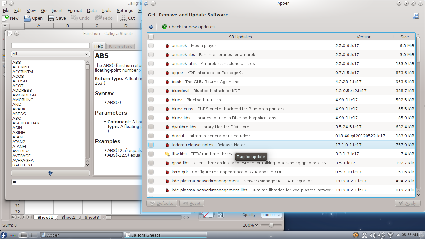 Fedora desktop screenshot: 17 packages
