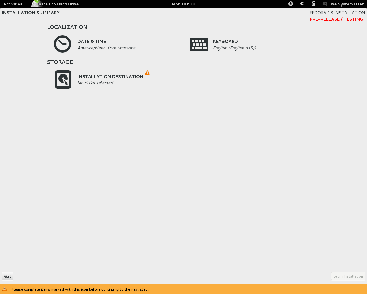 Fedora desktop screenshot: 18 anaconda